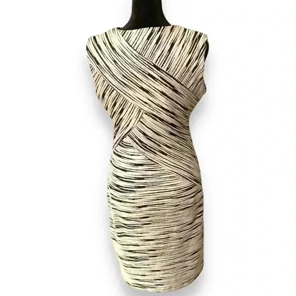 Calvin Klein Sleeveless Black and White Striped Stretch Bodycon Dress - Picture 5 of 16